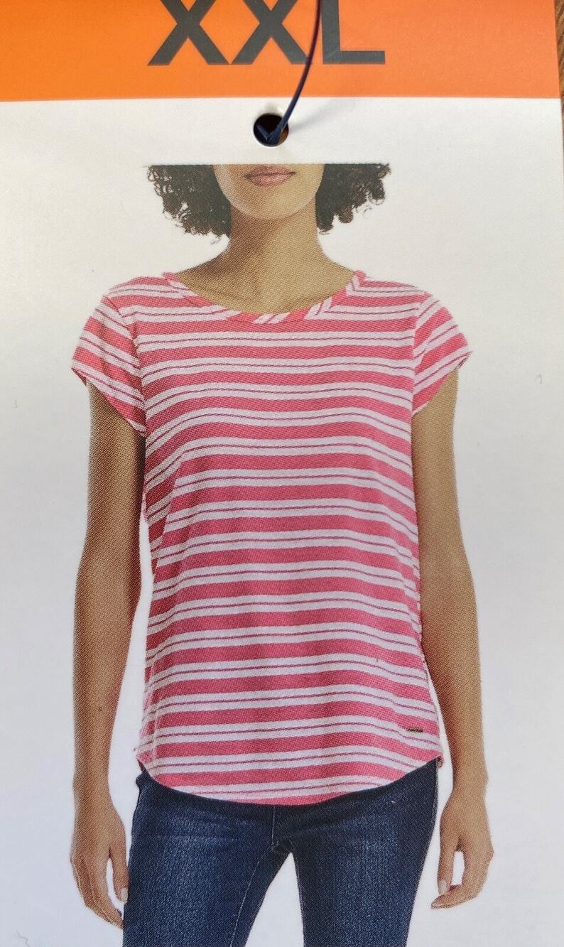Nautica Women's Short Sleeve Keyhole Back Slub Tee T-Shirt Top Pink
